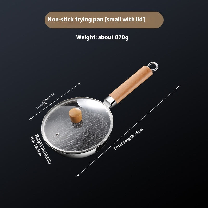 Toolavo 316 Stainless Steel Uncoated Frying Pan – Honeycomb Non-Stick Pan with Multi-Layer Base & Glass Lid, Flat Bottom, Modern Design (16–24cm) - Toolavo