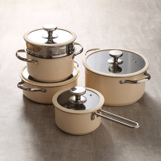 Toolavo 304 Stainless Steel Soup Pot 4-Piece Set – Korean Style Cookware with Double-Sole Bottom, Silicone Glass Lids – Milk Pot, Soup Steamer, Hot Pot & Casserole - Toolavo