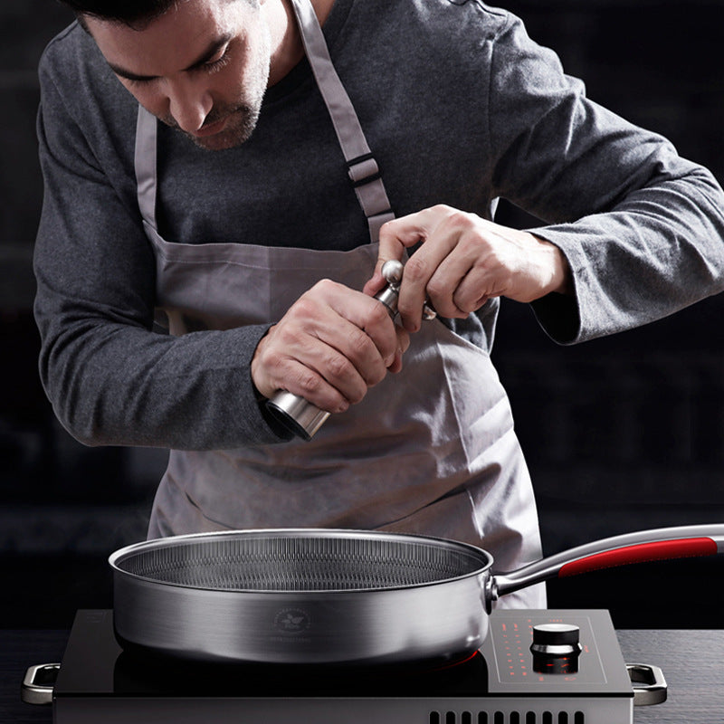 Toolavo Stainless Steel Honeycomb Pan – 26cm Non-Stick Cooking Skillet & Saucepan with Spatula, Durable Multi-Layer Bottom, Induction & Gas Compatible - Toolavo