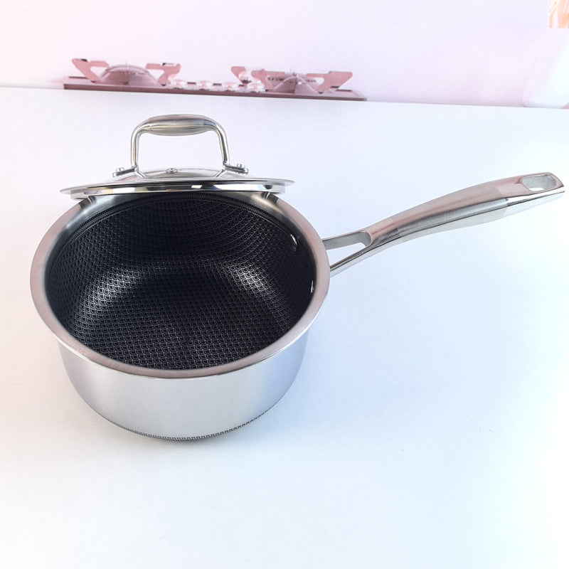 Toolavo 18cm 316 Stainless Steel Milk Pot with Glass Lid – Non-Stick, Tri-Layer Composite Base, Flat Bottom, Durable Western Style Cookware - Toolavo