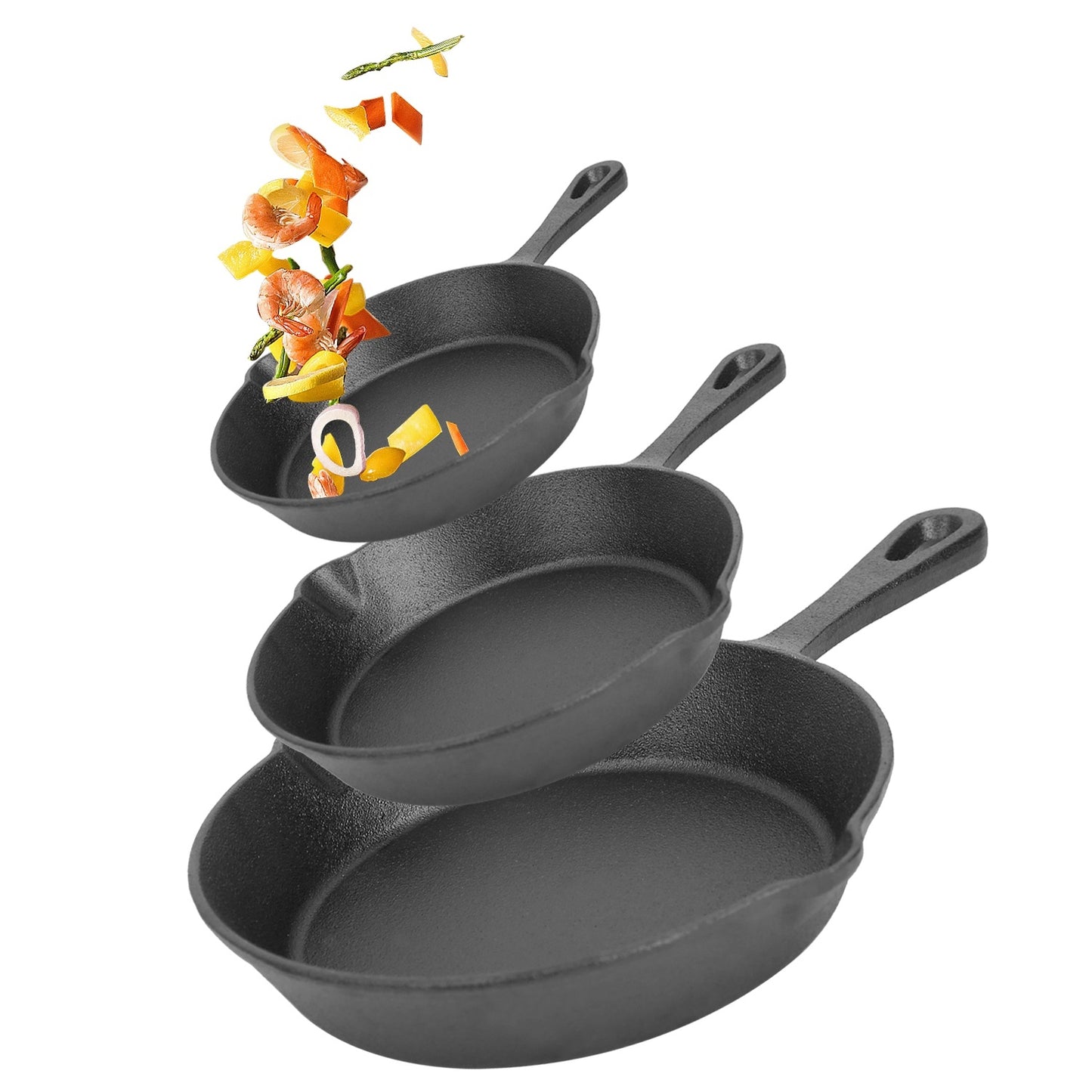 Toolavo 3Pcs Pre-Seasoned Cast Iron Skillet Set – 6in, 8in, 10in Non-Stick Oven Safe Frying Pans for Cooking & Baking - Toolavo