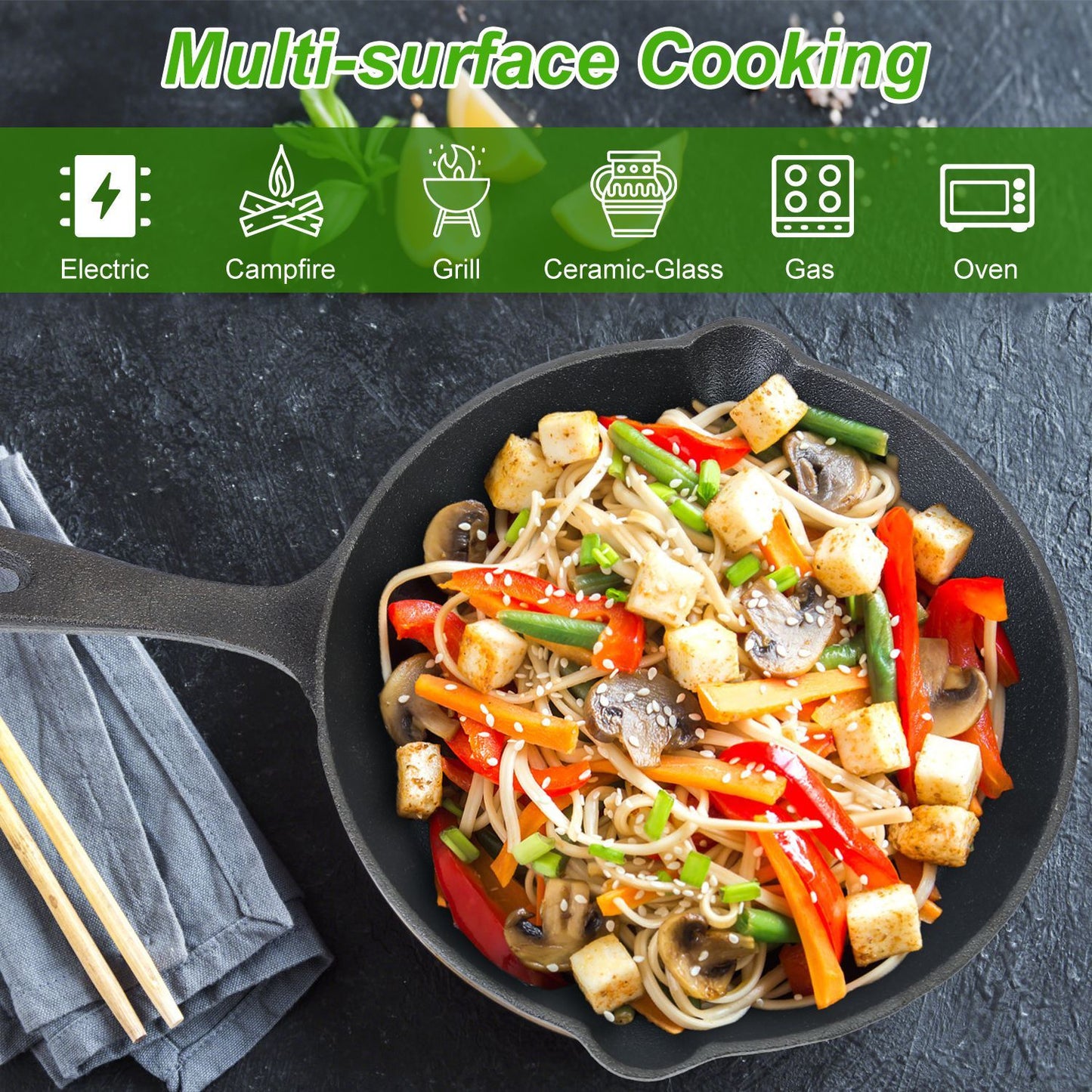 Toolavo 3Pcs Pre-Seasoned Cast Iron Skillet Set – 6in, 8in, 10in Non-Stick Oven Safe Frying Pans for Cooking & Baking - Toolavo