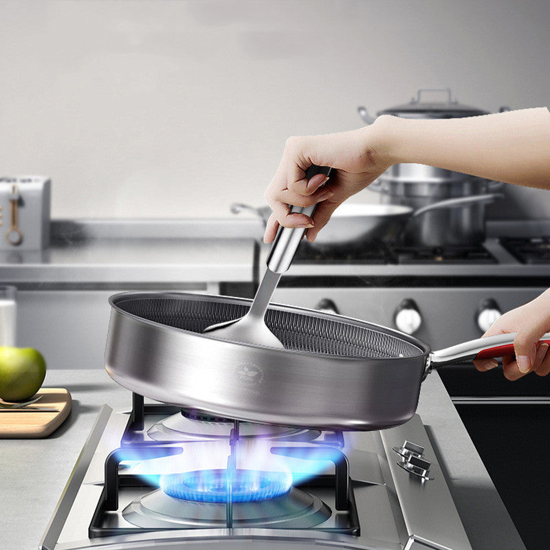 Toolavo Stainless Steel Honeycomb Pan – 26cm Non-Stick Cooking Skillet & Saucepan with Spatula, Durable Multi-Layer Bottom, Induction & Gas Compatible - Toolavo