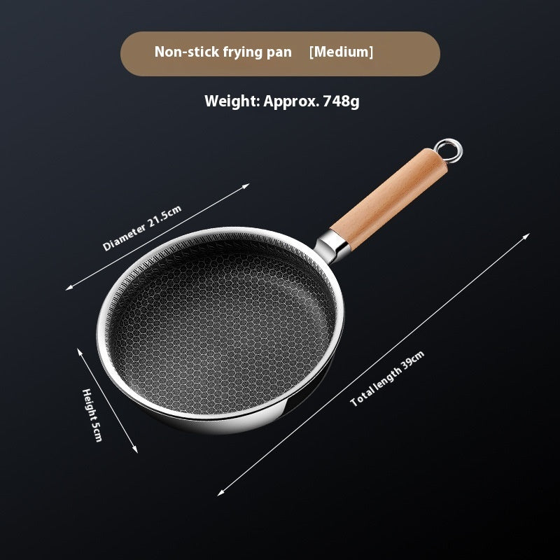 Toolavo 316 Stainless Steel Uncoated Frying Pan – Honeycomb Non-Stick Pan with Multi-Layer Base & Glass Lid, Flat Bottom, Modern Design (16–24cm) - Toolavo