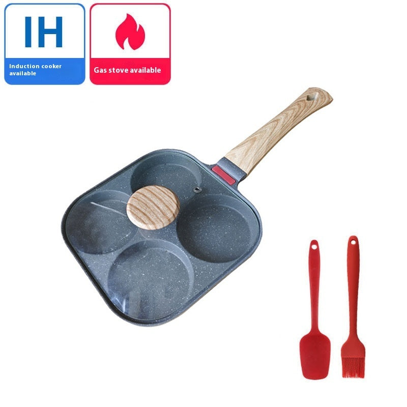 Toolavo 4-Hole Non-Stick Frying Pan with Lid – Aluminum Alloy Breakfast Skillet for Eggs, Pancakes & Tamagoyaki, Induction Compatible, Easy-Clean Design - Toolavo