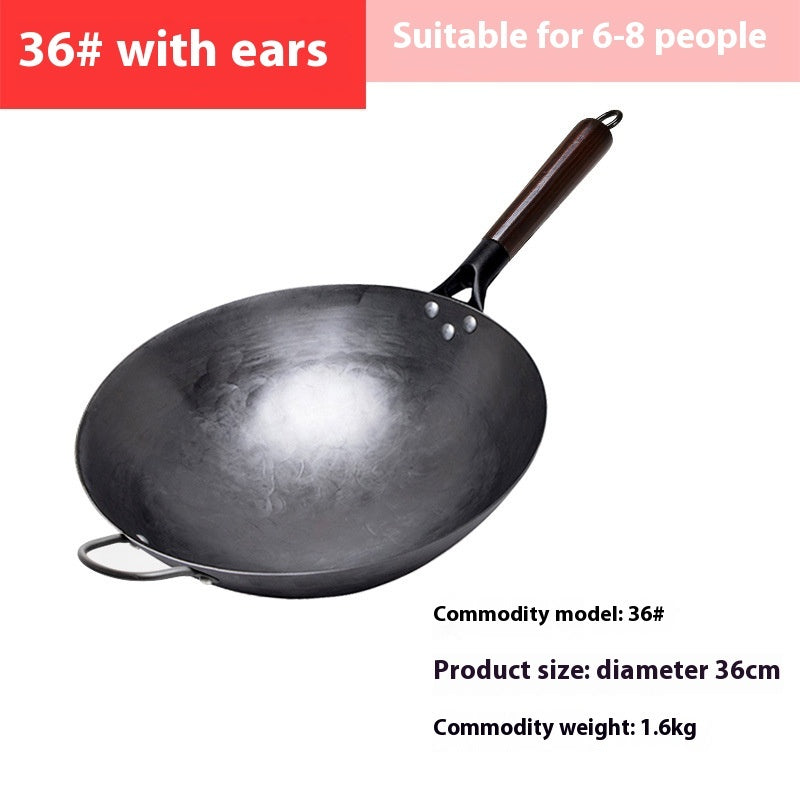 Toolavo Handmade Non-Coated Frying Pan β Non-Stick Refined Iron Pan with Wooden Handle & Glass Lid | Chinese Style Stir-Fry Pan | Naturally Non-Stick, Chemical-Free | 28β36cm Sizes - Toolavo