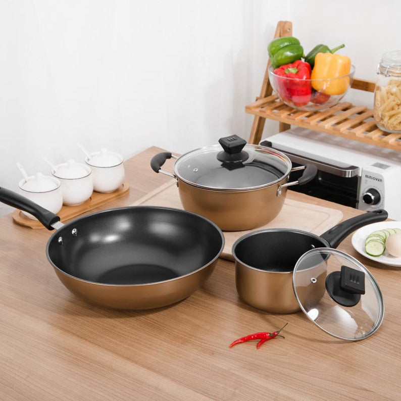 toolavo 3-Piece Cast Iron Cookware Set ā Non-Stick Soup Pot, Milk Pot & Wok - Toolavo