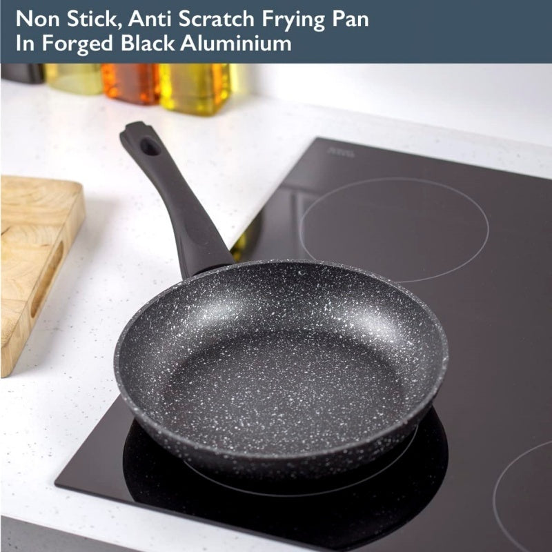 Toolavo Non-Stick Black Frying Pan – 24cm Ceramic PTFE Coated, Gas, Electric & Induction Compatible with Anti-Scalding Handle - Toolavo