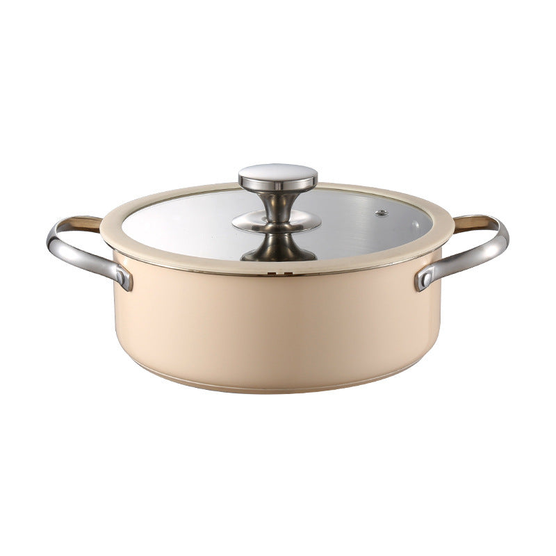 Toolavo 304 Stainless Steel Soup Pot 4-Piece Set – Korean Style Cookware with Double-Sole Bottom, Silicone Glass Lids – Milk Pot, Soup Steamer, Hot Pot & Casserole - Toolavo