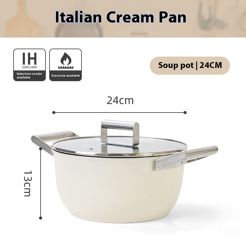 Toolavo European-Style 24cm Large Capacity Non-stick Double-Ear Stew Pot – Aluminum Alloy Soup Pot with Stainless Steel Lid | Double-Layer Composite Bottom | 3.1–4L | Gas Stove Compatible - Toolavo