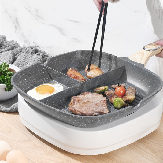 Toolavo 3-in-1 Multi-Compartment Non-Stick Frying Pan β 29cm Aluminum Alloy Steak & Omelette Pan, Double-Sole Base, Induction Compatible - Toolavo