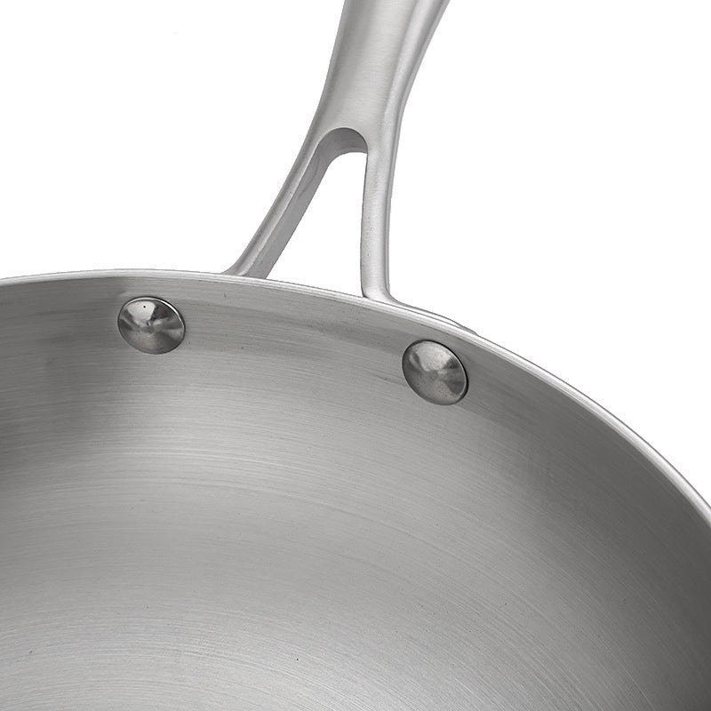 Toolavo 304 Stainless Steel Three-Layer Frying Pan – Chinese Style Wok & Skillet, Multi-Size (22–30cm), Uncoated & Scratch-Resistant, Compatible with All Stovetops - Toolavo