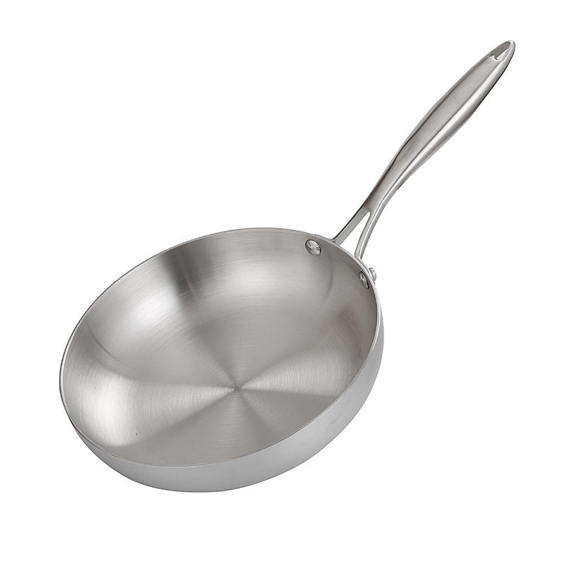 Toolavo 304 Stainless Steel Three-Layer Frying Pan – Chinese Style Wok & Skillet, Multi-Size (22–30cm), Uncoated & Scratch-Resistant, Compatible with All Stovetops - Toolavo