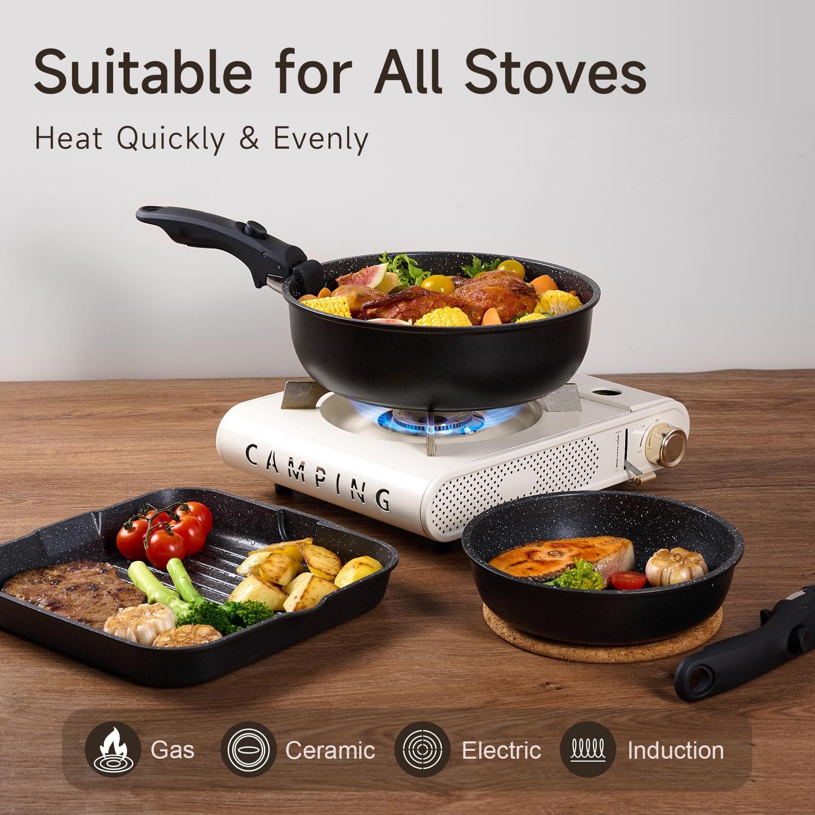 Toolavo Six-Piece Detachable Handle Pot Set – Space-Saving Non-Stick Cookware with Removable Handles, Multi-Purpose Pots for Gas & Induction Cookers - Toolavo