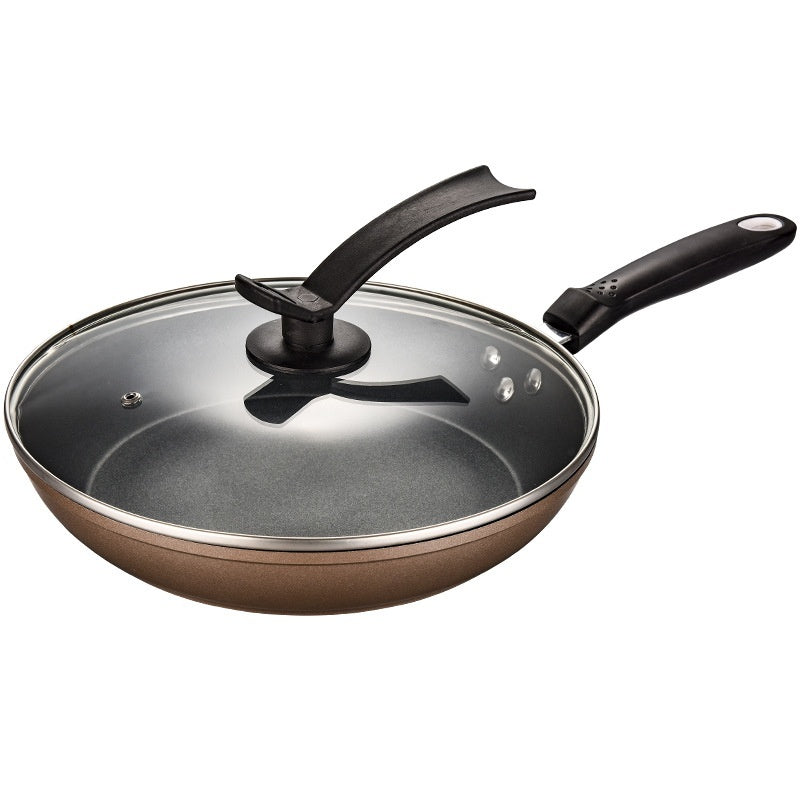 Toolavo Flat Frying Pan – Non-Stick Household Omelet & Pancake Skillet, Double Sole Base with Glass Lid, Easy-Clean Cooking Tool - Toolavo