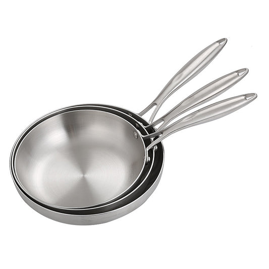 Toolavo 304 Stainless Steel Three-Layer Frying Pan – Chinese Style Wok & Skillet, Multi-Size (22–30cm), Uncoated & Scratch-Resistant, Compatible with All Stovetops - Toolavo