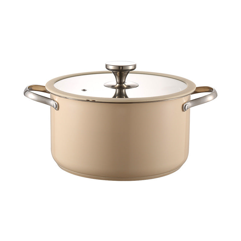 Toolavo 304 Stainless Steel Soup Pot 4-Piece Set – Korean Style Cookware with Double-Sole Bottom, Silicone Glass Lids – Milk Pot, Soup Steamer, Hot Pot & Casserole - Toolavo