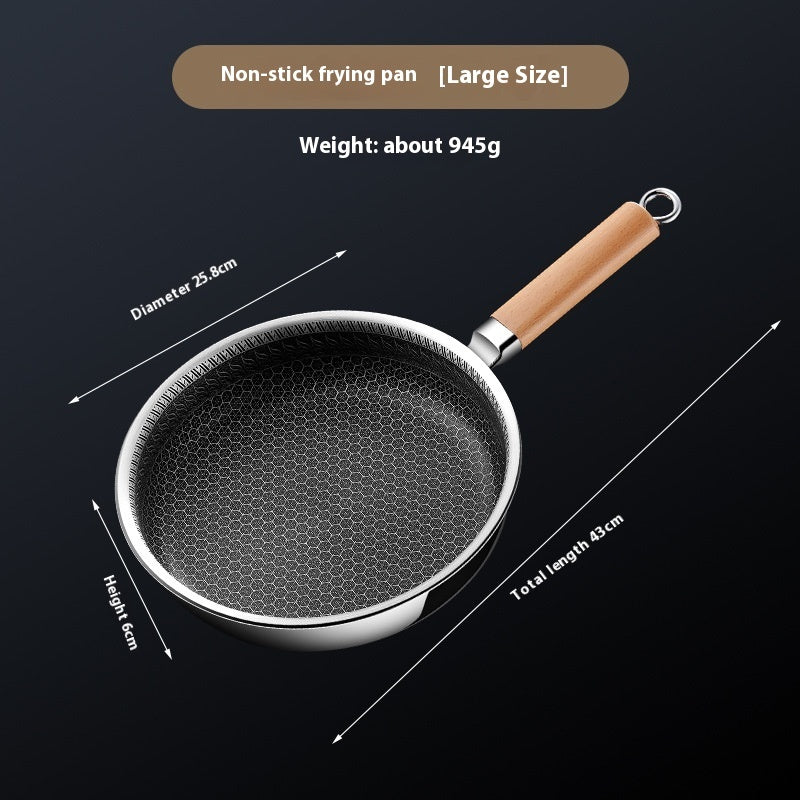 Toolavo 316 Stainless Steel Uncoated Frying Pan – Honeycomb Non-Stick Pan with Multi-Layer Base & Glass Lid, Flat Bottom, Modern Design (16–24cm) - Toolavo