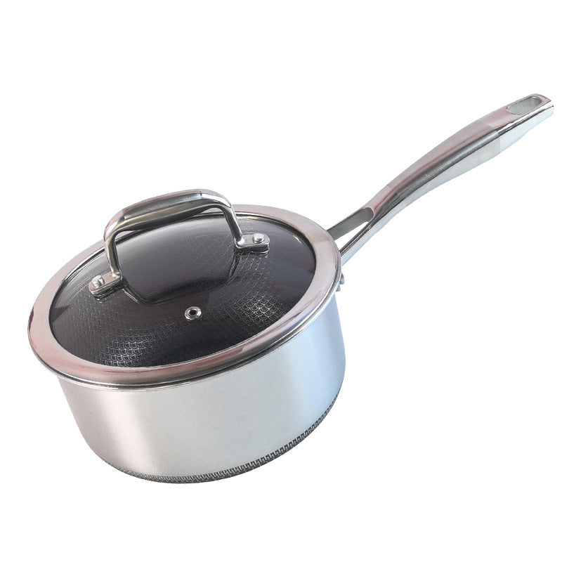 Toolavo 18cm 316 Stainless Steel Milk Pot with Glass Lid – Non-Stick, Tri-Layer Composite Base, Flat Bottom, Durable Western Style Cookware - Toolavo