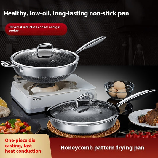 Toolavo Double-Sided Honeycomb Frying Pan β 316 Stainless Steel Wok & Skillet with Glass Lid, Non-Stick, Tri-Layer Bottom (28cm / 30cm / 32cm / 34cm) - Toolavo