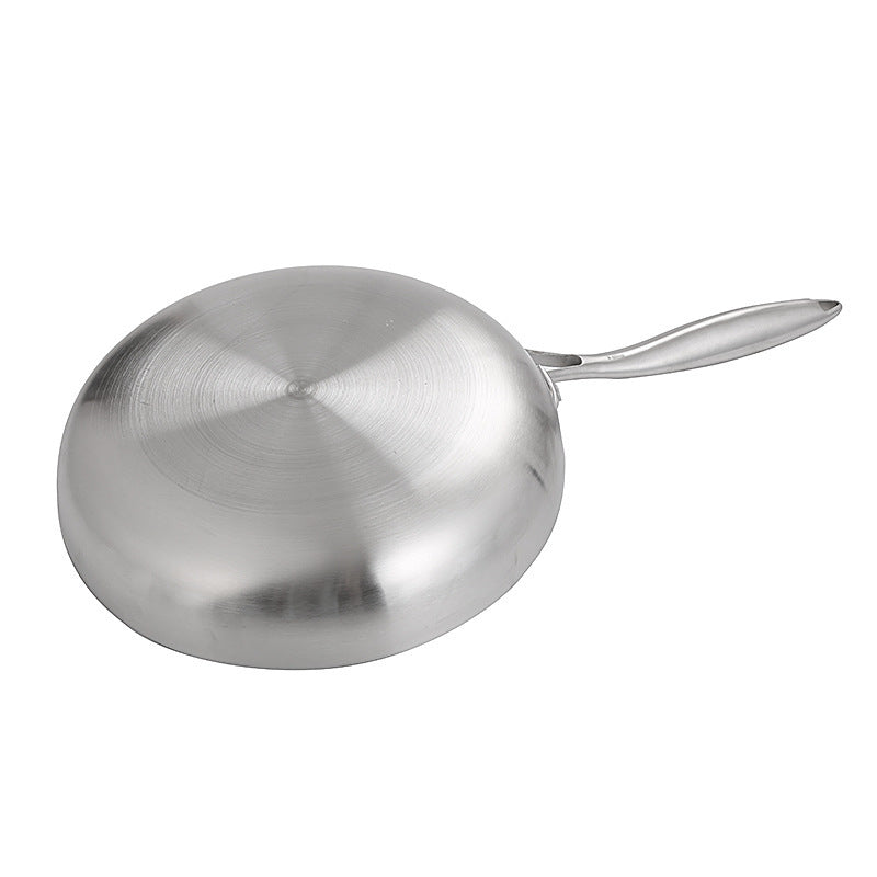 Toolavo 304 Stainless Steel Three-Layer Frying Pan – Chinese Style Wok & Skillet, Multi-Size (22–30cm), Uncoated & Scratch-Resistant, Compatible with All Stovetops - Toolavo