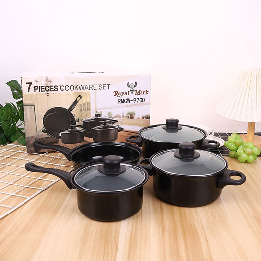 Toolavo Four-Piece Non-Stick Multi-Functional Soup Pot Set – Durable Iron Cookware with Glass Lid, 2.1L–4L Capacity, Chinese Style - Toolavo
