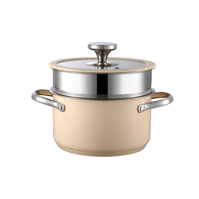 Toolavo 304 Stainless Steel Soup Pot 4-Piece Set – Korean Style Cookware with Double-Sole Bottom, Silicone Glass Lids – Milk Pot, Soup Steamer, Hot Pot & Casserole - Toolavo