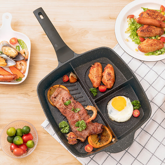 Toolavo Medical Stone Non-Stick 3-in-1 Omelette Pan – Multi-Function Frying Pan, Double Bottom, Compatible with Gas & Induction Stoves - Toolavo