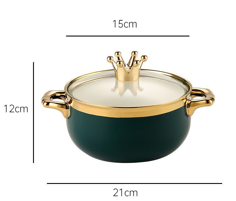 Toolavo Instant Noodle Bowl with Lid – Ceramic Soup Bowl for Dormitory & Household Use, Stylish Luxury Design, Microwave-Free Dining Bowl - Toolavo