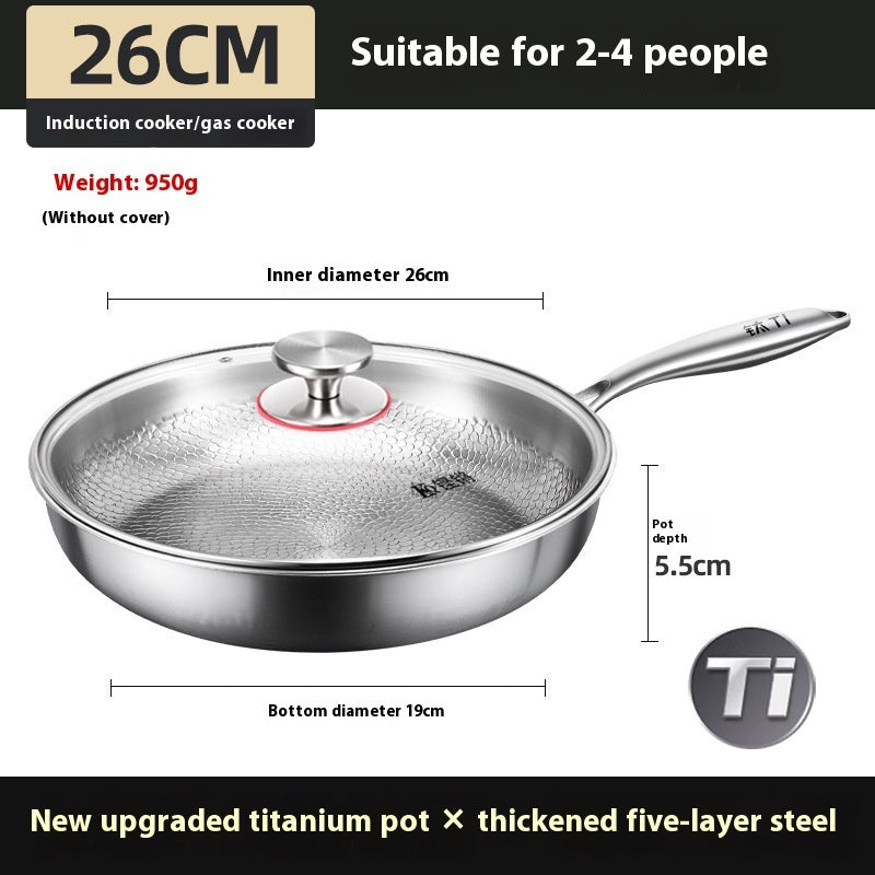 toolavo Pure Titanium Frying Pan – Non-Coated Non-Stick Pan with Glass Lid, Multi-Size Options - Toolavo