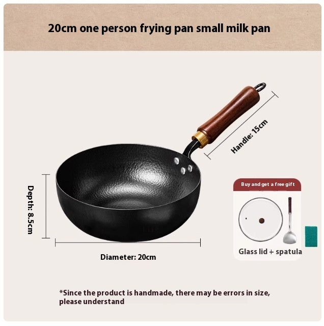 toolavo Non-Coated Non-Stick Pan – Refined Iron Wok for Baby Food & Household Cooking, Multiple Sizes & Lids - Toolavo