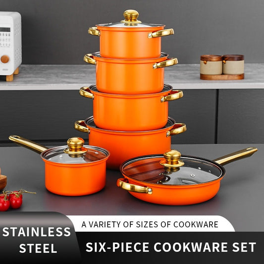 Toolavo Gold Dual-Sided Stockpot 12-Piece Set – Colorful Stainless Steel Cooking Pots for Modern Kitchens - Toolavo