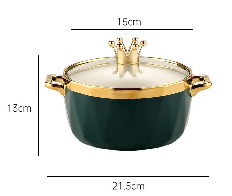 Toolavo Instant Noodle Bowl with Lid – Ceramic Soup Bowl for Dormitory & Household Use, Stylish Luxury Design, Microwave-Free Dining Bowl - Toolavo