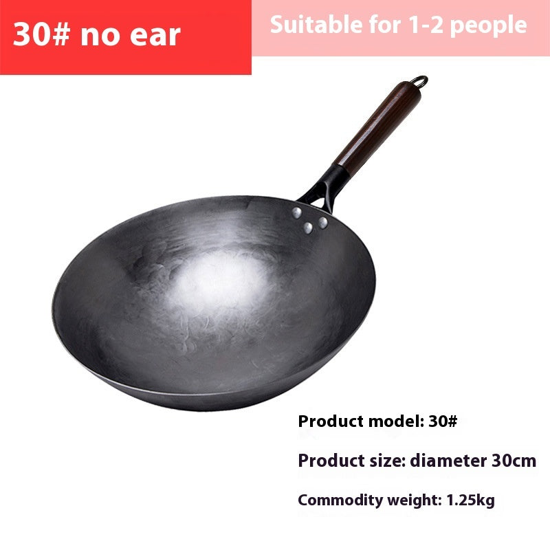 Toolavo Handmade Non-Coated Frying Pan β Non-Stick Refined Iron Pan with Wooden Handle & Glass Lid | Chinese Style Stir-Fry Pan | Naturally Non-Stick, Chemical-Free | 28β36cm Sizes - Toolavo