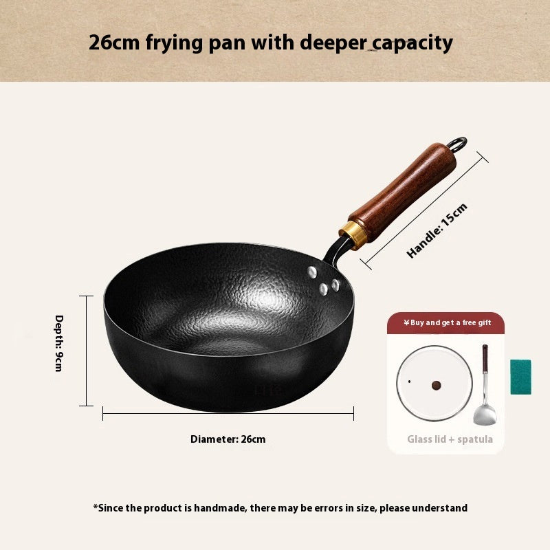 toolavo Non-Coated Non-Stick Pan – Refined Iron Wok for Baby Food & Household Cooking, Multiple Sizes & Lids - Toolavo