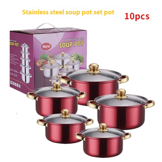 Toolavo Stainless Steel Colorful 10-Piece Cookware Set – Pots with Glass Lids, Smokeless, Durable & Elegant Kitchen Gift Set - Toolavo