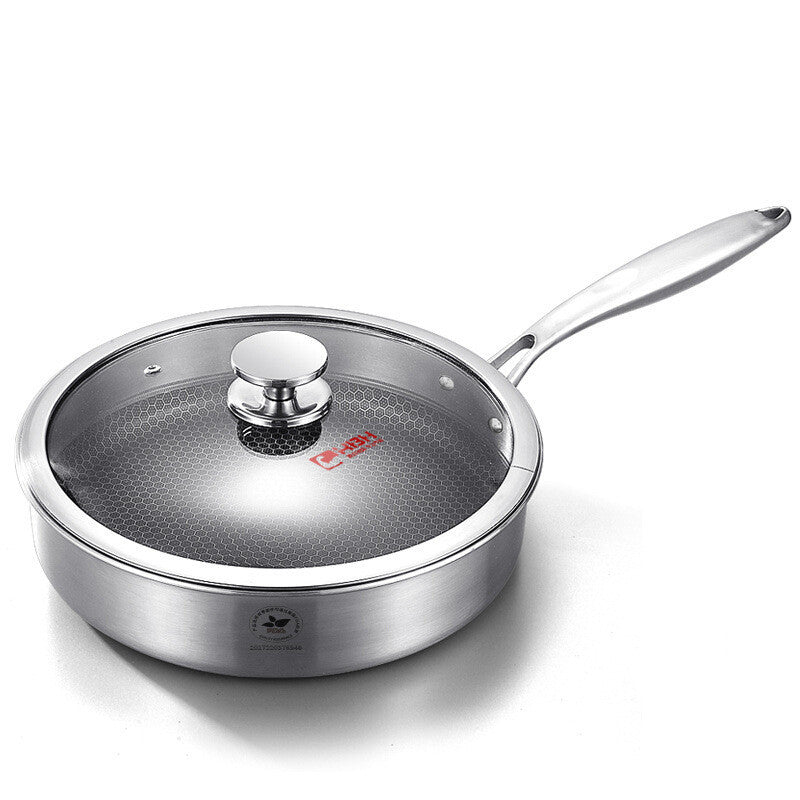 Toolavo 304L Stainless Steel Honeycomb Non-Stick Frying Pan – Smokeless Cooking Skillet with Glass Lid, Multi-Stove Compatible, Durable Everyday Pan for Home Kitchens - Toolavo