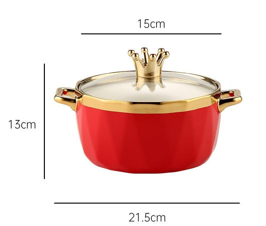 Toolavo Instant Noodle Bowl with Lid – Ceramic Soup Bowl for Dormitory & Household Use, Stylish Luxury Design, Microwave-Free Dining Bowl - Toolavo