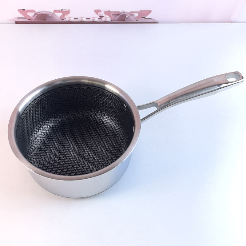Toolavo 18cm 316 Stainless Steel Milk Pot with Glass Lid – Non-Stick, Tri-Layer Composite Base, Flat Bottom, Durable Western Style Cookware - Toolavo