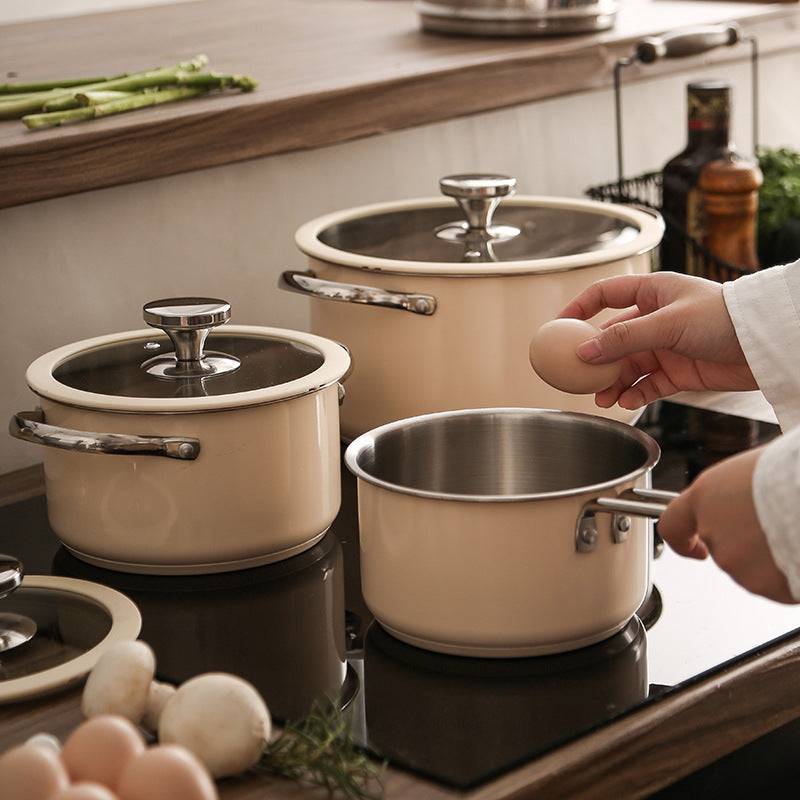 Toolavo 304 Stainless Steel Soup Pot 4-Piece Set – Korean Style Cookware with Double-Sole Bottom, Silicone Glass Lids – Milk Pot, Soup Steamer, Hot Pot & Casserole - Toolavo