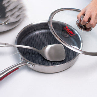 Toolavo Stainless Steel Honeycomb Pan – 26cm Non-Stick Cooking Skillet & Saucepan with Spatula, Durable Multi-Layer Bottom, Induction & Gas Compatible - Toolavo