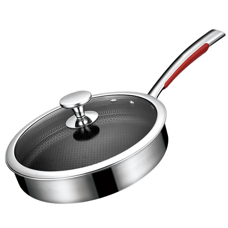 Toolavo Stainless Steel Honeycomb Pan – 26cm Non-Stick Cooking Skillet & Saucepan with Spatula, Durable Multi-Layer Bottom, Induction & Gas Compatible - Toolavo