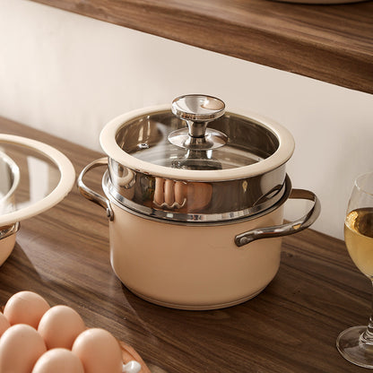 Toolavo 304 Stainless Steel Soup Pot 4-Piece Set – Korean Style Cookware with Double-Sole Bottom, Silicone Glass Lids – Milk Pot, Soup Steamer, Hot Pot & Casserole - Toolavo