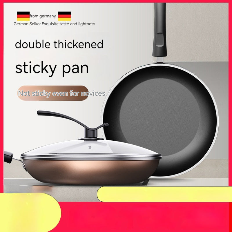 Toolavo Flat Frying Pan – Non-Stick Household Omelet & Pancake Skillet, Double Sole Base with Glass Lid, Easy-Clean Cooking Tool - Toolavo