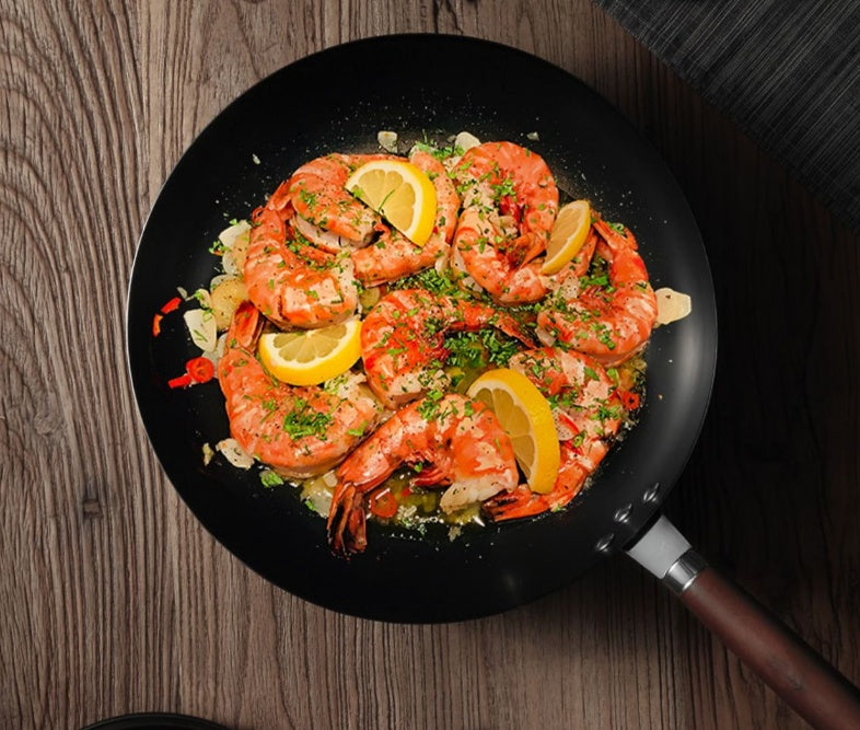 toolavo Old Iron Pot – Hand-Forged Non-Coated Non-Stick Frying Pan with Glass Lid, 32cm Chinese Style - Toolavo