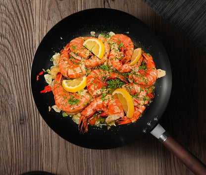 toolavo Old Iron Pot – Hand-Forged Non-Coated Non-Stick Frying Pan with Glass Lid, 32cm Chinese Style - Toolavo