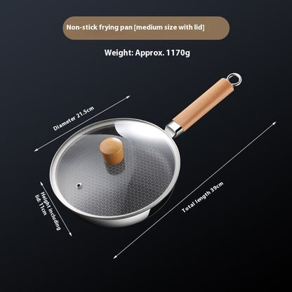 Toolavo 316 Stainless Steel Uncoated Frying Pan – Honeycomb Non-Stick Pan with Multi-Layer Base & Glass Lid, Flat Bottom, Modern Design (16–24cm) - Toolavo