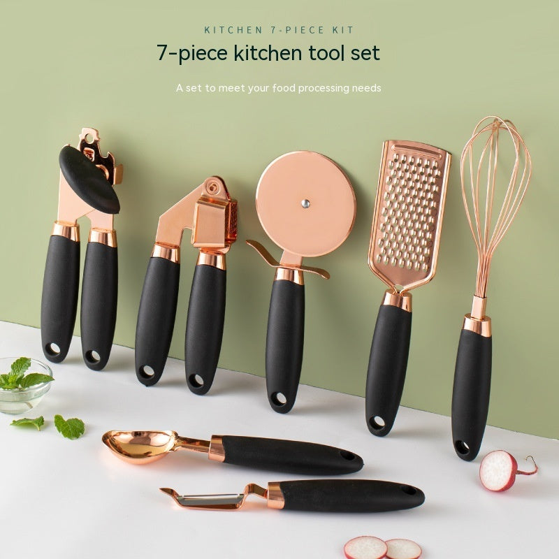 Toolavo Kitchen Household Peeler Gadget – Rose Gold Copper Plating 7PC Stainless Steel Kitchen Tool Set