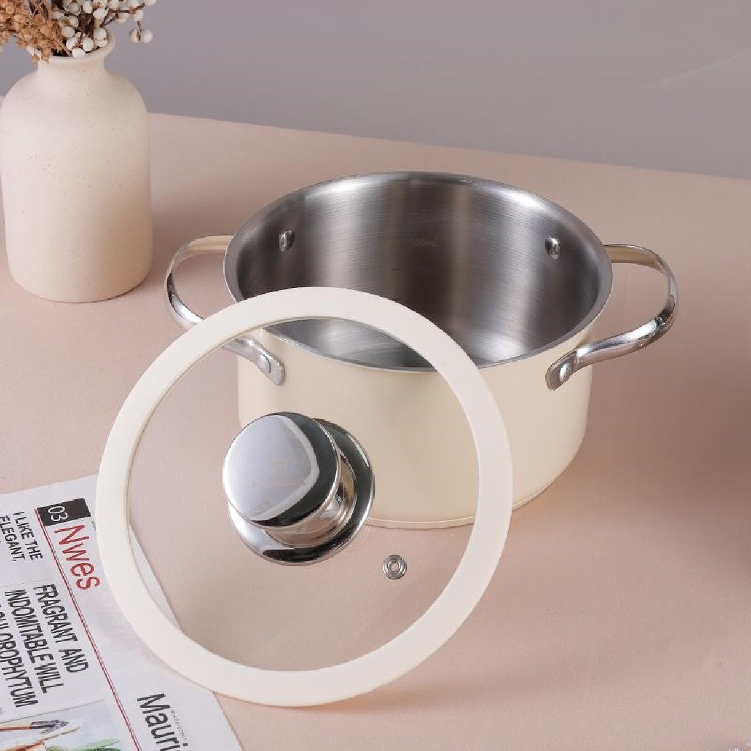 Toolavo Double Layered Pot – 304 Stainless Steel Ceramic-Coated Stockpot with Steamer & Glass Lid, Dishwasher Safe, Suitable for All Cooktops - Toolavo