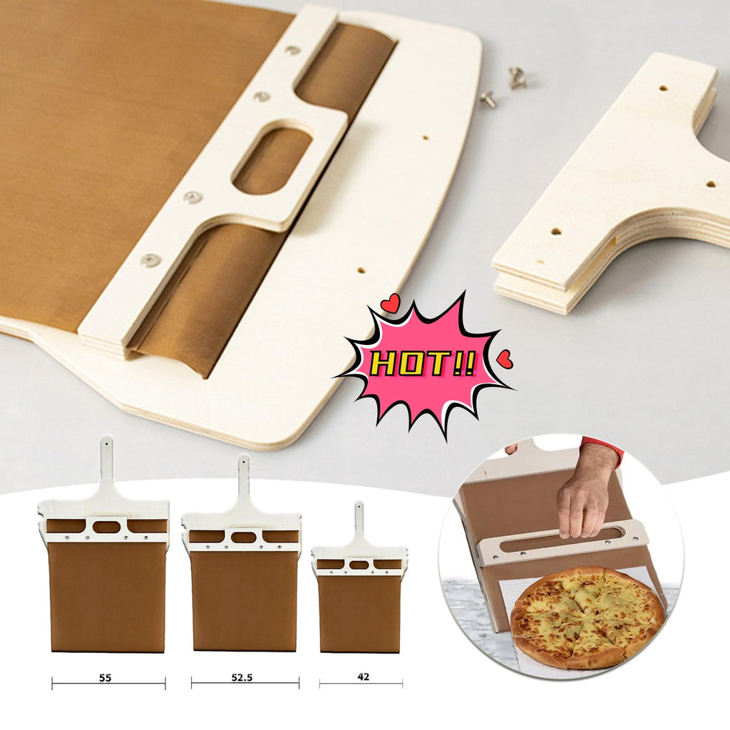 Toolavo 3 Sizes Sliding Pizza Peel Shovel with Wooden Handle – Non-Stick Pizza Paddle & Transfer Board for Baking, Cakes & Bread